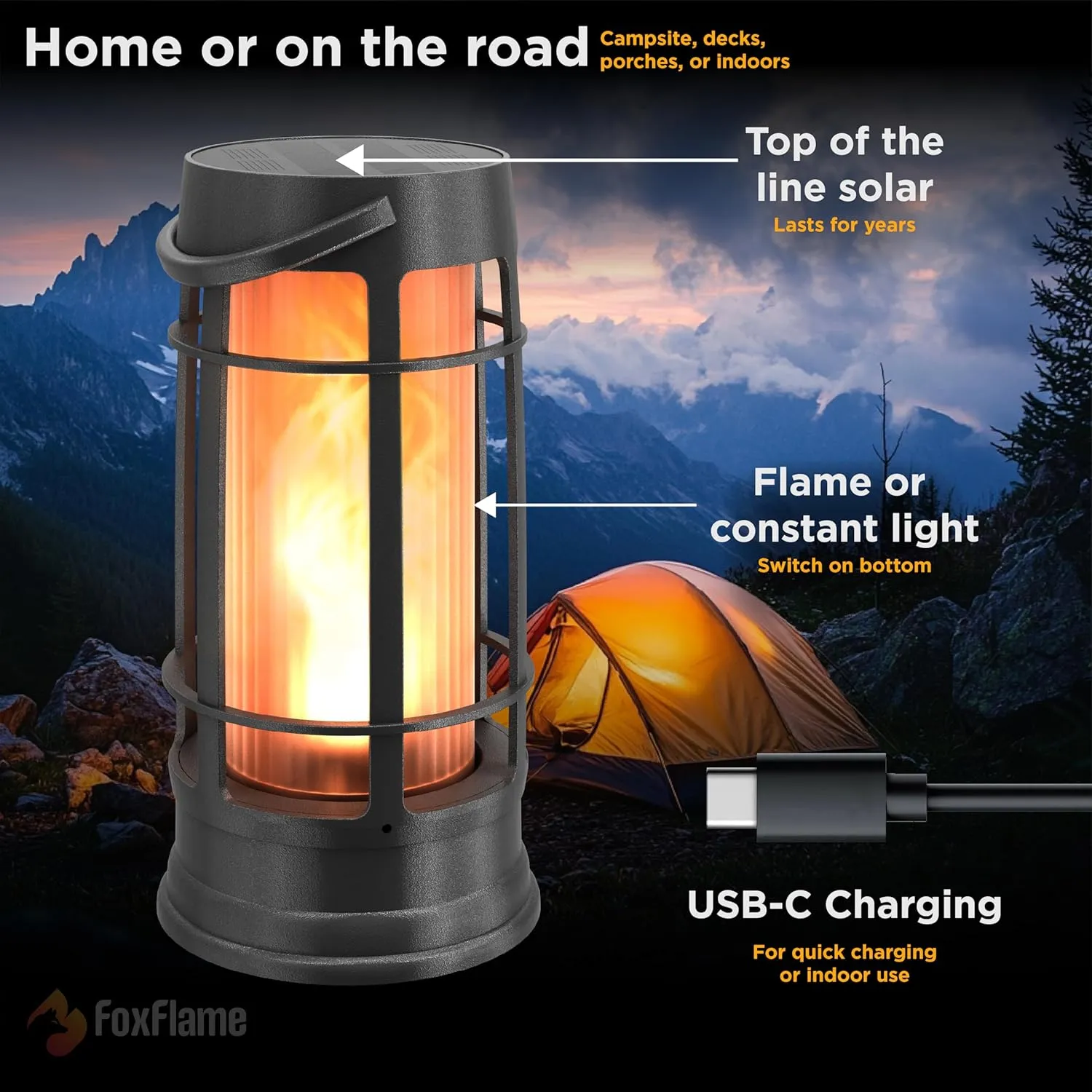 Metal Outdoor Solar Lantern, Flickering Solar Lanterns Outdoor Waterproof with Patented LED, Outdoor Lanterns for Porch, Patio, Garden, Tabletop, Hanging Use, Matte Black (2 Pack)