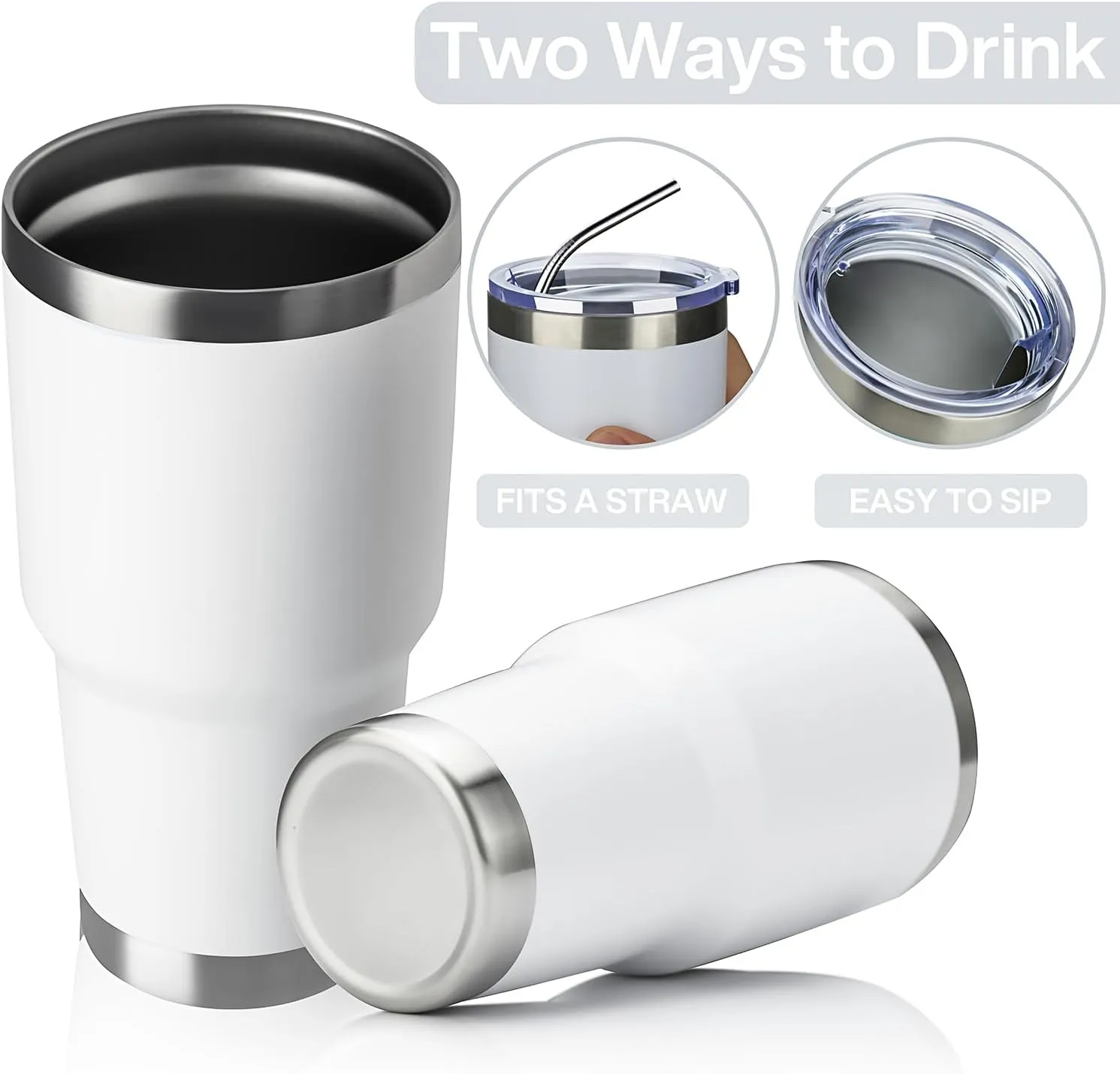 MEWAY 30oz Insulated Tumbler With Lids and Straws,Stainless Steel Double Vacuum Coffee Tumbler Cup, Brush, Durable Powder Coated Coffee Cup for Cold & Hot Drinks, Office, Travel(White,8 PACK)