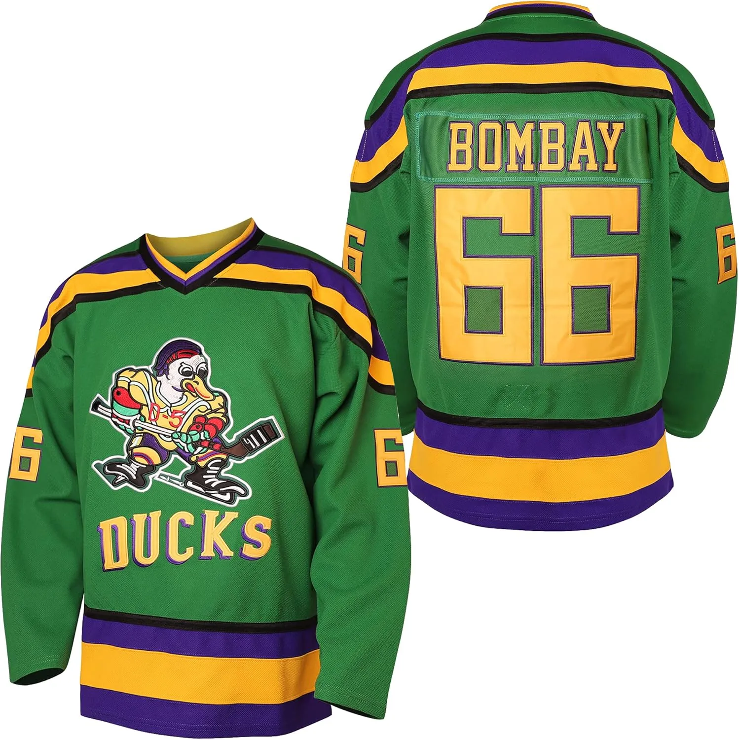 Mighty Ducks Jersey #96 Charlie Conway #99 Adam Banks #33 Greg Goldberg #66 Gordon Bombay Movie Hockey Jersey White Green