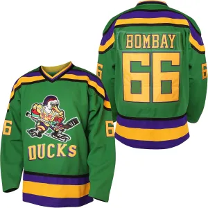 Mighty Ducks Jersey #96 Charlie Conway #99 Adam Banks #33 Greg Goldberg #66 Gordon Bombay Movie Hockey Jersey White Green