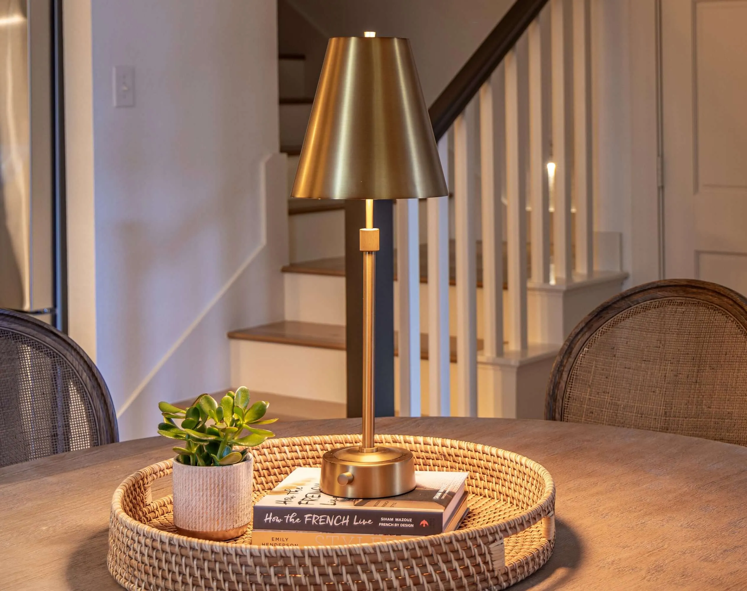 Mini Cordless Buffet Lamp - Antique Brass - Metal Shade