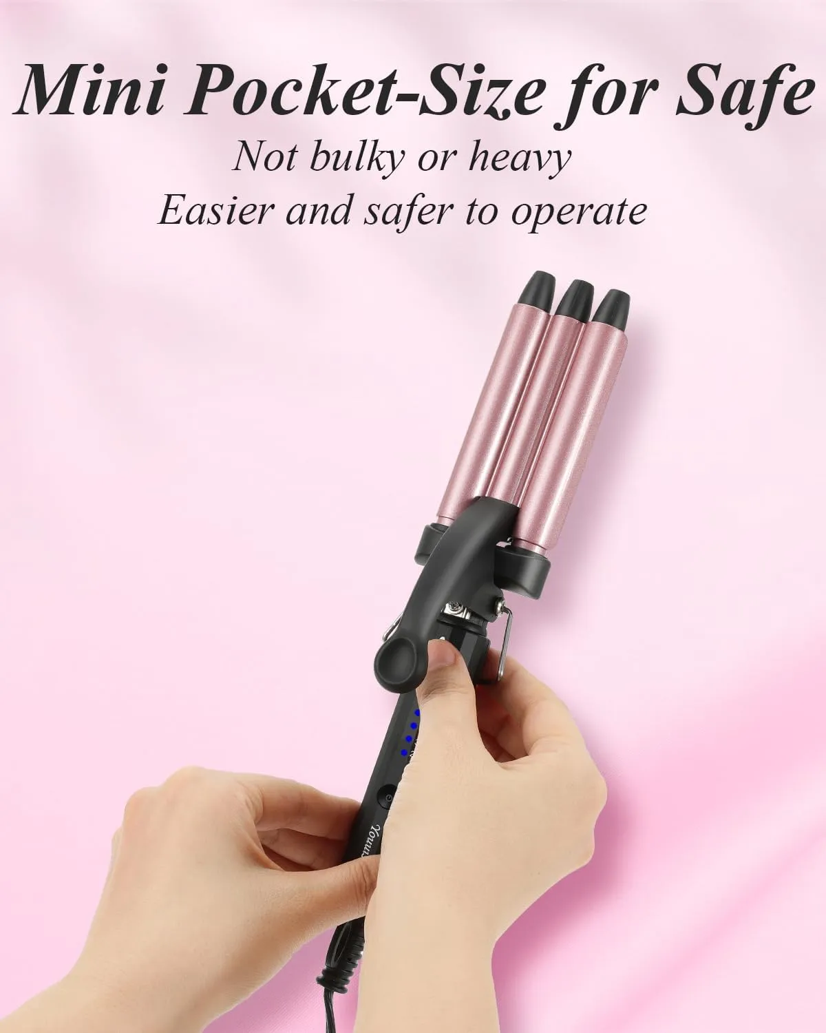 Mini Hair Crimper 4 Temperature Adjustable, 1/2 Inch Small 3 Barrel Curling Iron Hair Waver Dual Voltage Travel Size, Tiny Crimper Hair Tool Create Natural Tight Beachy Waves (Rose Pink)