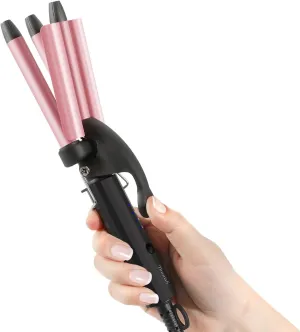 Mini Hair Crimper 4 Temperature Adjustable, 1/2 Inch Small 3 Barrel Curling Iron Hair Waver Dual Voltage Travel Size, Tiny Crimper Hair Tool Create Natural Tight Beachy Waves (Rose Pink)