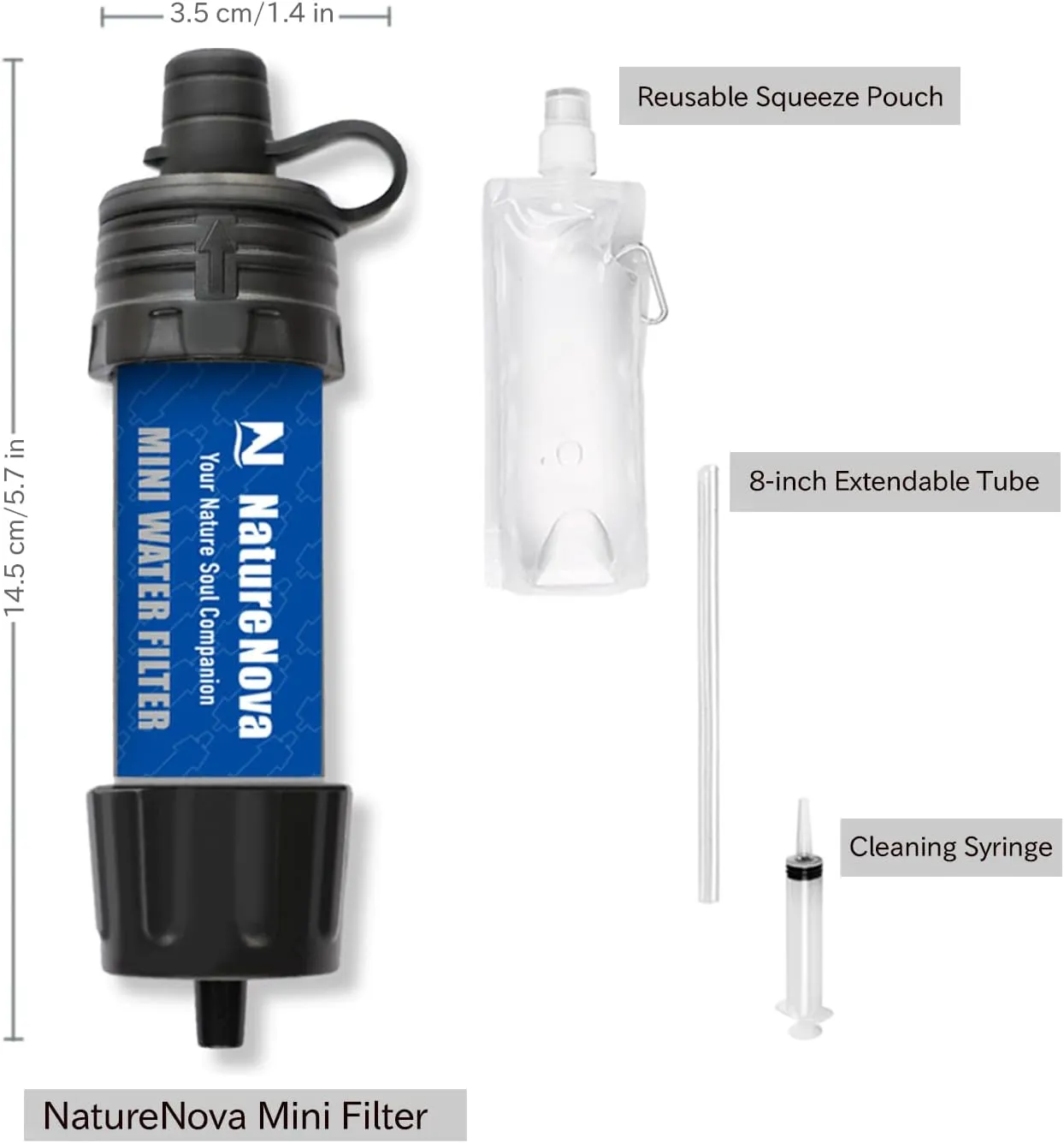 Mini Water Filter NatureNova Portable Emergency Water Filtration System Hiking Camping Straw Survival Gear Emergency Preparedness