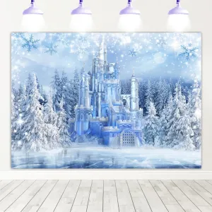 Mocsicka Winter Castle Backdrop 10x8ft Ice Frozen World Winter Wonderland Party Decorations Supplies Snow Happy Birthday Photography Backdrops