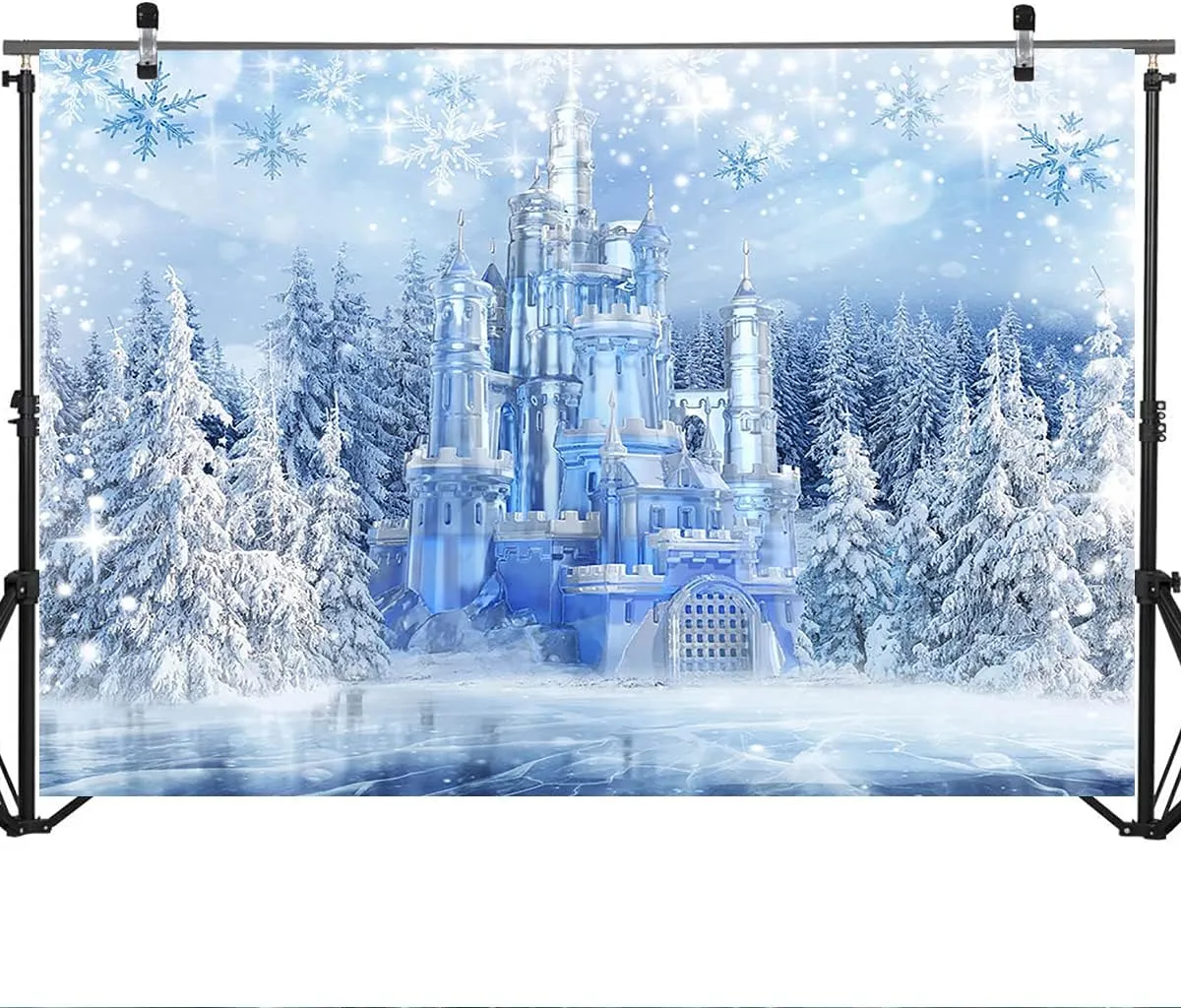 Mocsicka Winter Castle Backdrop 10x8ft Ice Frozen World Winter Wonderland Party Decorations Supplies Snow Happy Birthday Photography Backdrops