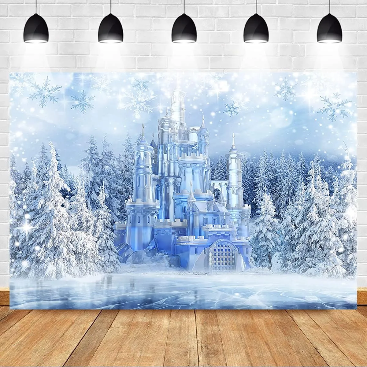 Mocsicka Winter Castle Backdrop 10x8ft Ice Frozen World Winter Wonderland Party Decorations Supplies Snow Happy Birthday Photography Backdrops