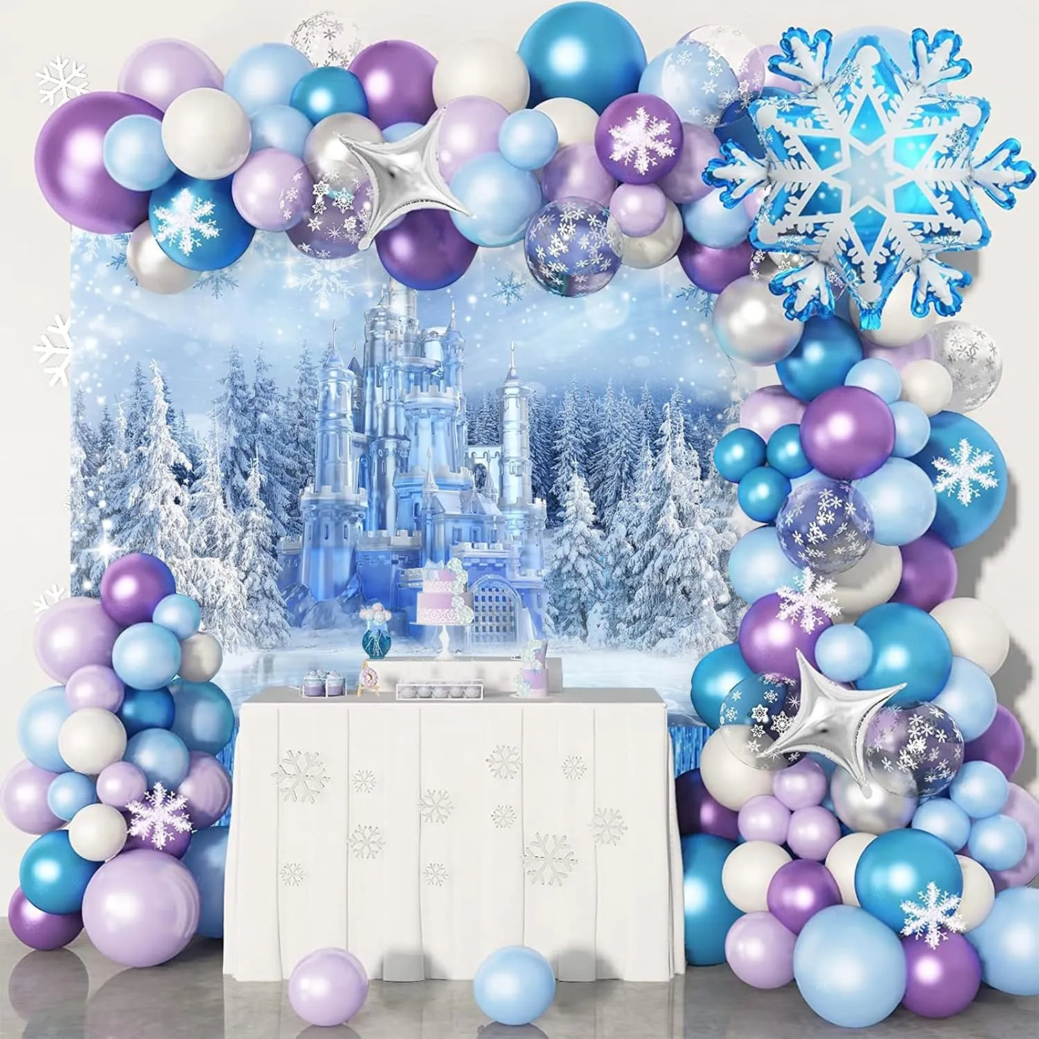Mocsicka Winter Castle Backdrop 10x8ft Ice Frozen World Winter Wonderland Party Decorations Supplies Snow Happy Birthday Photography Backdrops