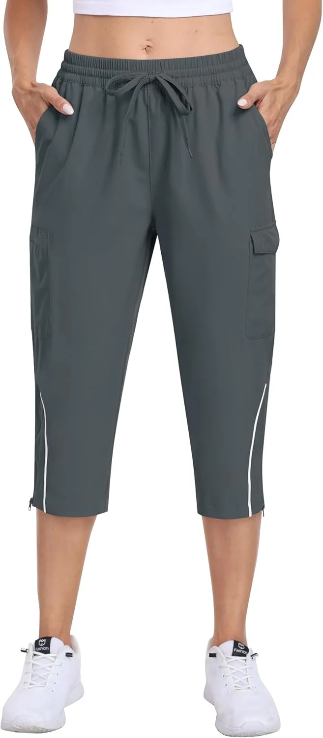 MoFiz Capri Pants for Women Lightweight Casual Summer Trip Loose Shorts with Zipper Pockets