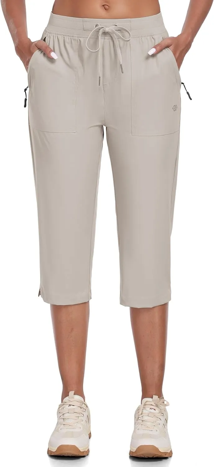 MoFiz Capri Pants for Women Lightweight Ice Cool Capris for Women Casual Summer Trip Loose Shorts with Zipper Pockets