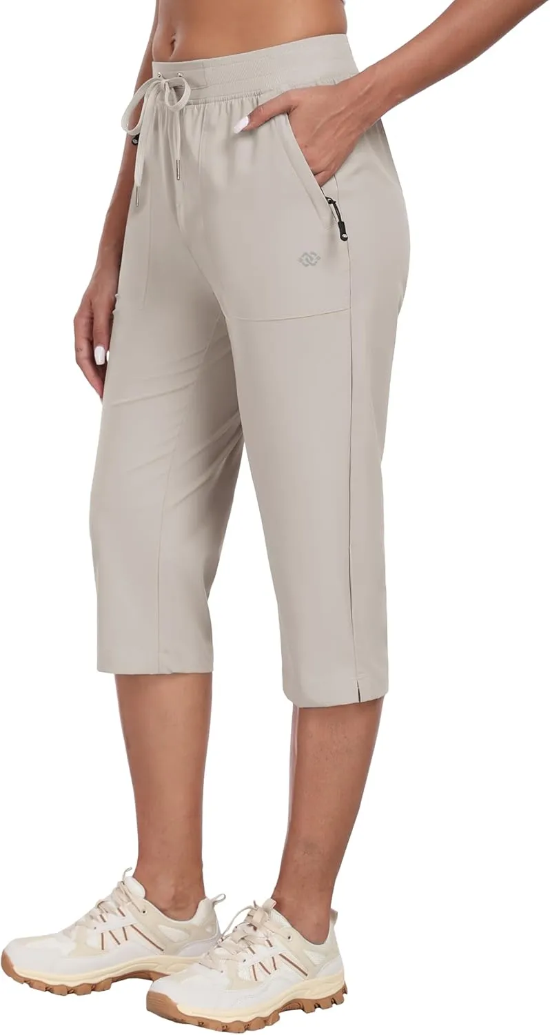 MoFiz Capri Pants for Women Lightweight Ice Cool Capris for Women Casual Summer Trip Loose Shorts with Zipper Pockets