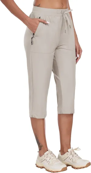 MoFiz Capri Pants for Women Lightweight Ice Cool Capris for Women Casual Summer Trip Loose Shorts with Zipper Pockets