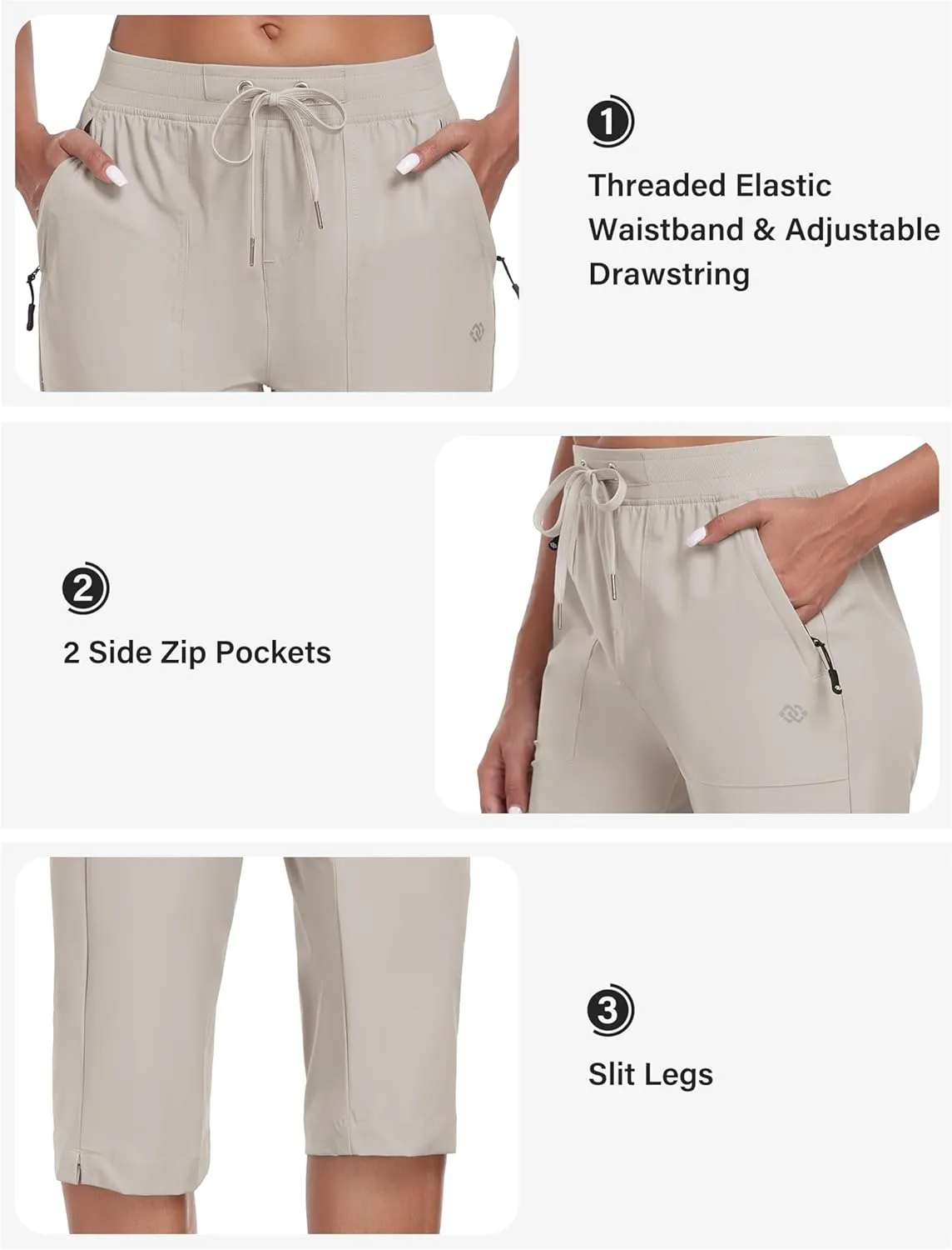MoFiz Capri Pants for Women Lightweight Ice Cool Capris for Women Casual Summer Trip Loose Shorts with Zipper Pockets