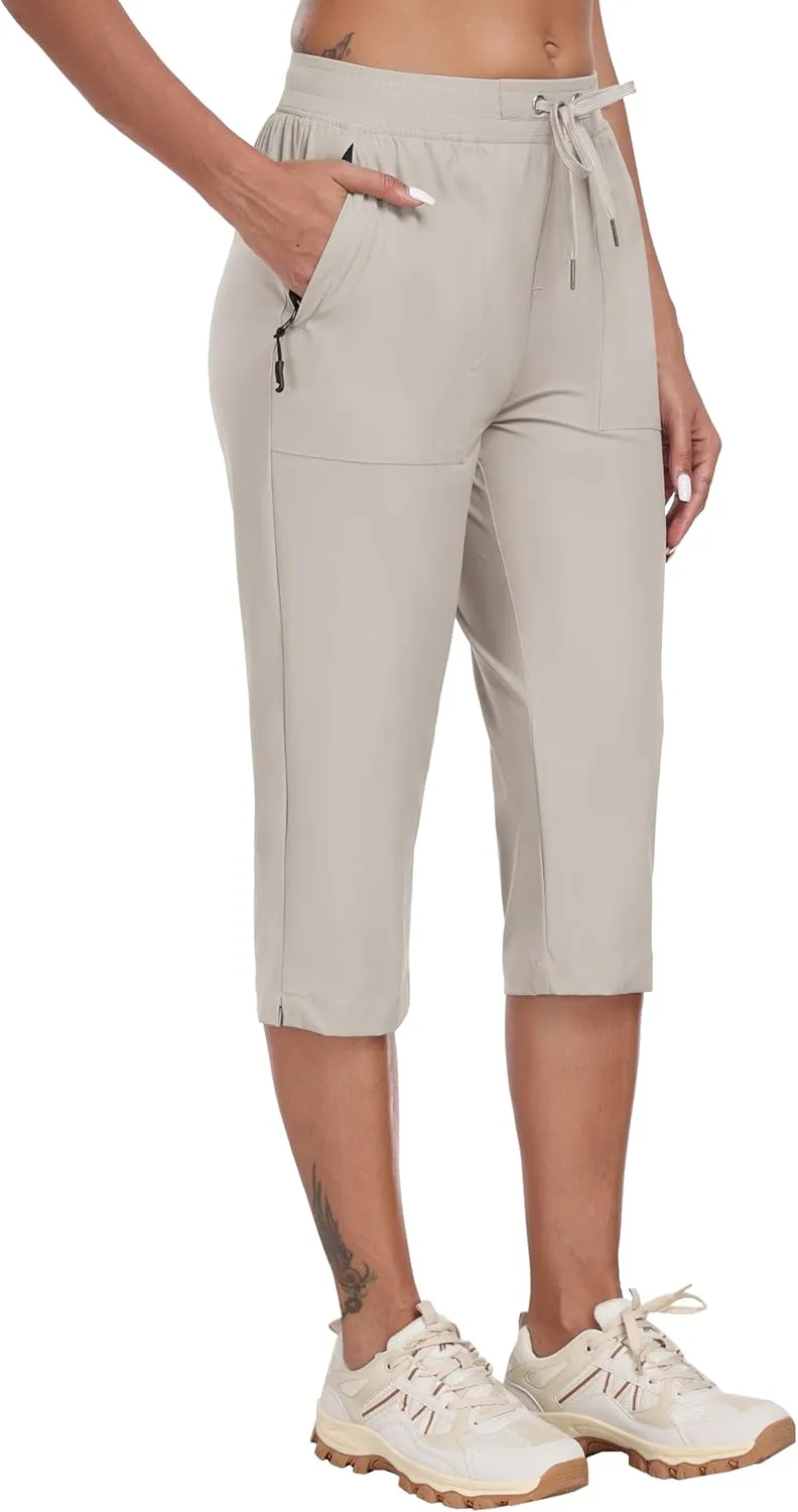 MoFiz Capri Pants for Women Lightweight Ice Cool Capris for Women Casual Summer Trip Loose Shorts with Zipper Pockets