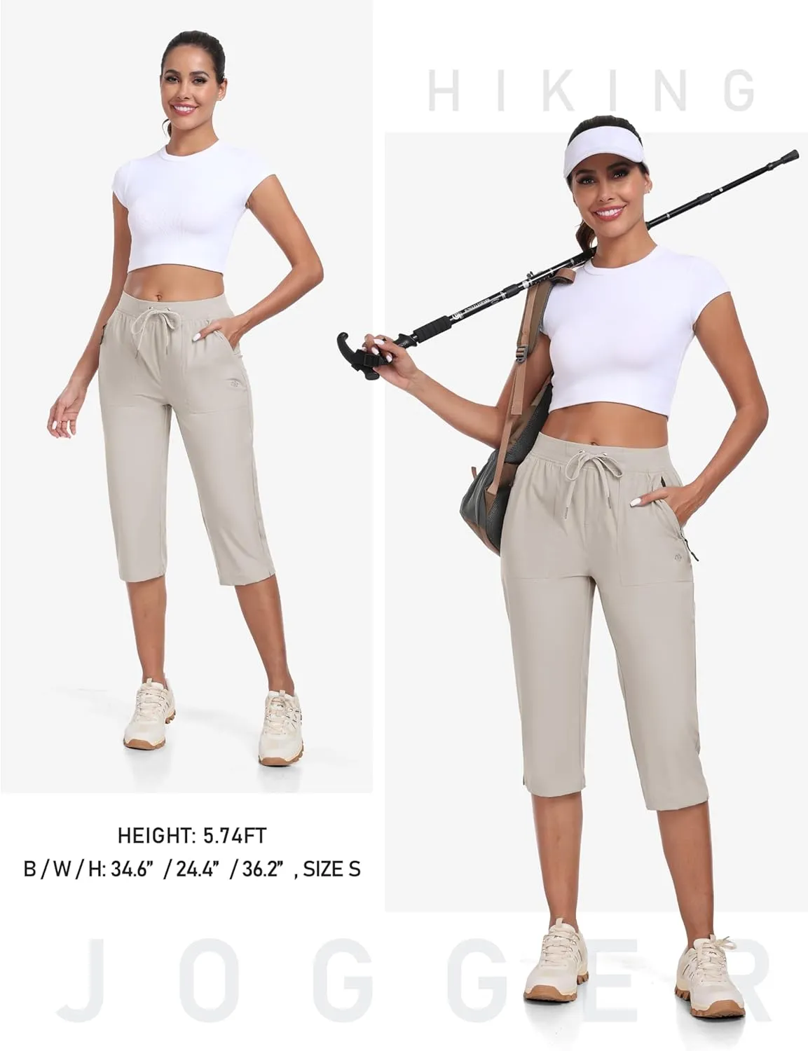 MoFiz Capri Pants for Women Lightweight Ice Cool Capris for Women Casual Summer Trip Loose Shorts with Zipper Pockets