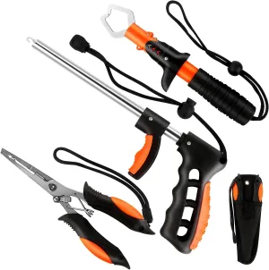 mouhike Fishing Tool Kit Fishing Pliers, Fish Lip Gripper, Fishing Hook Remover, Handheld Digital Fishing Scale, Ice Fly Fish Pliers Fishing Gear Accessories Fishermen Gift (Battery Not Included)