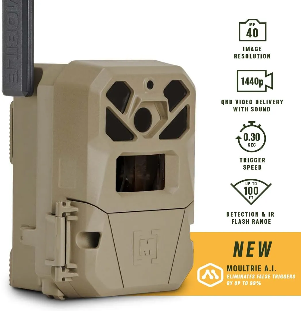 Moultrie Edge 2 Pro Cellular Trail Camera - Auto Connect Nationwide 4G LTE - On Demand 40MP Photo - 1440P Video with HD Audio - Ai False Trigger Elimination - 100 Ft Detection Range - No-Glow Flash