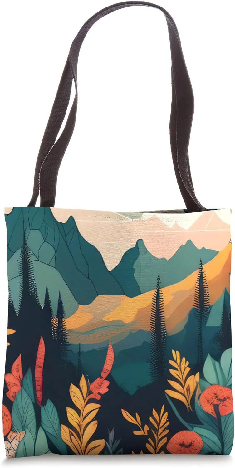 Mountain Wilderness Outdoor Pine Tree Hiking Earthy Forest Tote Bag