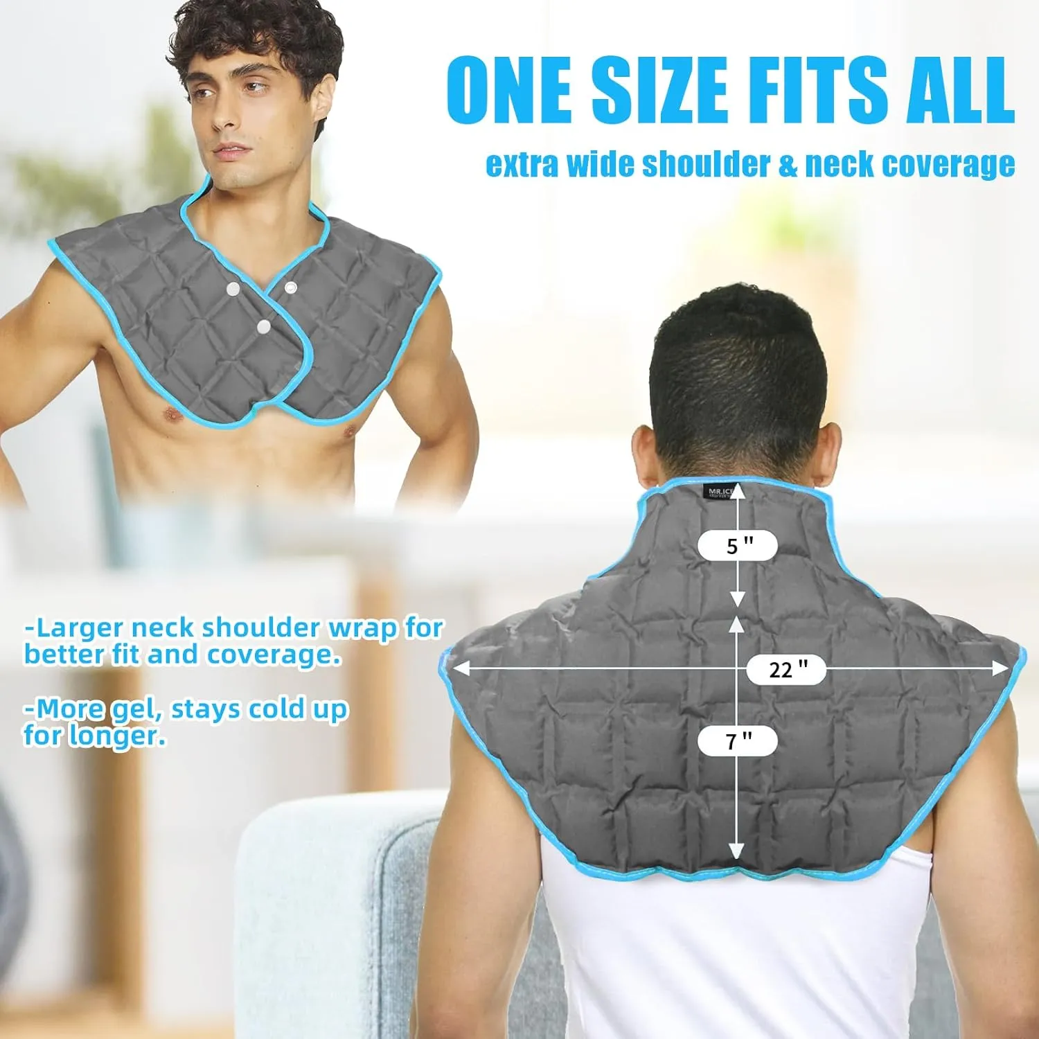 MR.ICE Ice Pack for Neck and Shoulders Upper Back Pain Relief, Reusable Large Neck Ice Pack Wrap for Rotator Cuff Injuries, Swelling, Office Pressure, Upgraded Dry Ice Pack Automatiater Absorption