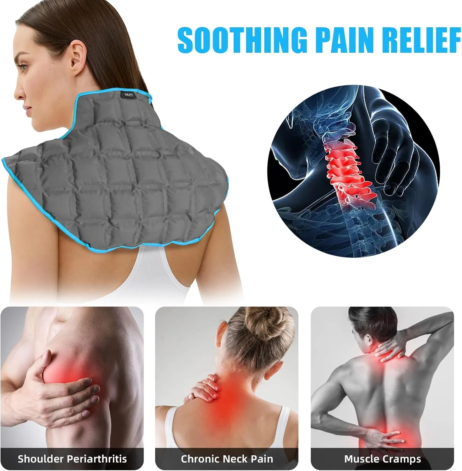 MR.ICE Ice Pack for Neck and Shoulders Upper Back Pain Relief, Reusable Large Neck Ice Pack Wrap for Rotator Cuff Injuries, Swelling, Office Pressure, Upgraded Dry Ice Pack Automatiater Absorption