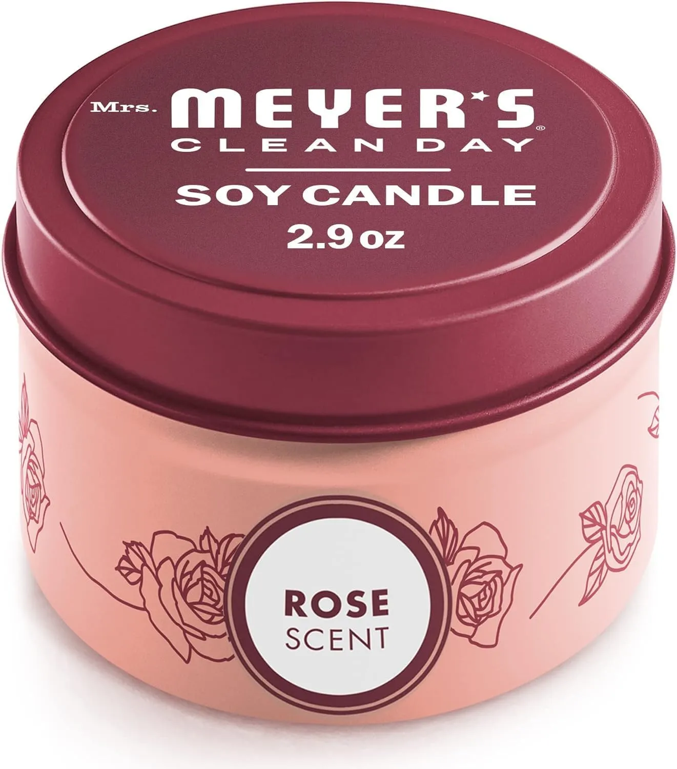 MRS. MEYER'S CLEAN DAY Soy Tin Candle, 12 Hour Burn Time, 3 Pack, Made with Soy Wax and Essential Oils, 2.9 oz, Rose