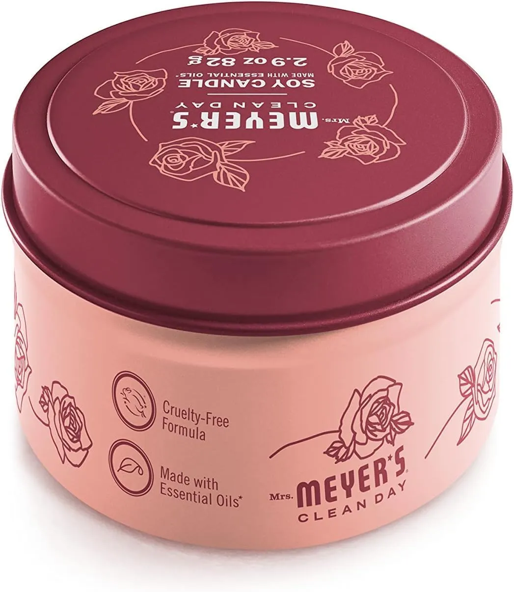 MRS. MEYER'S CLEAN DAY Soy Tin Candle, 12 Hour Burn Time, 3 Pack, Made with Soy Wax and Essential Oils, 2.9 oz, Rose
