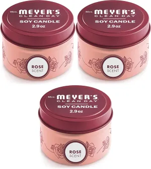 MRS. MEYER'S CLEAN DAY Soy Tin Candle, 12 Hour Burn Time, 3 Pack, Made with Soy Wax and Essential Oils, 2.9 oz, Rose