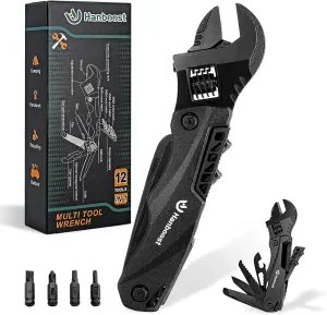 Multitool Wrench Wide Jaw Opening Cmaping Gear, Gift for Him and Her, 12 in 1 Multi Purpose Pocket Size EDC Gadget With Screwdriver Cutting Saw Bottle Opener for Maintenance, Camping and DIY