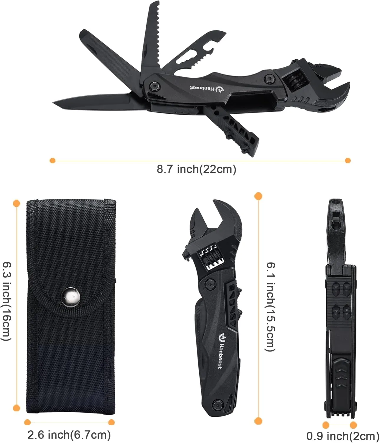 Multitool Wrench Wide Jaw Opening Cmaping Gear, Gift for Him and Her, 12 in 1 Multi Purpose Pocket Size EDC Gadget With Screwdriver Cutting Saw Bottle Opener for Maintenance, Camping and DIY