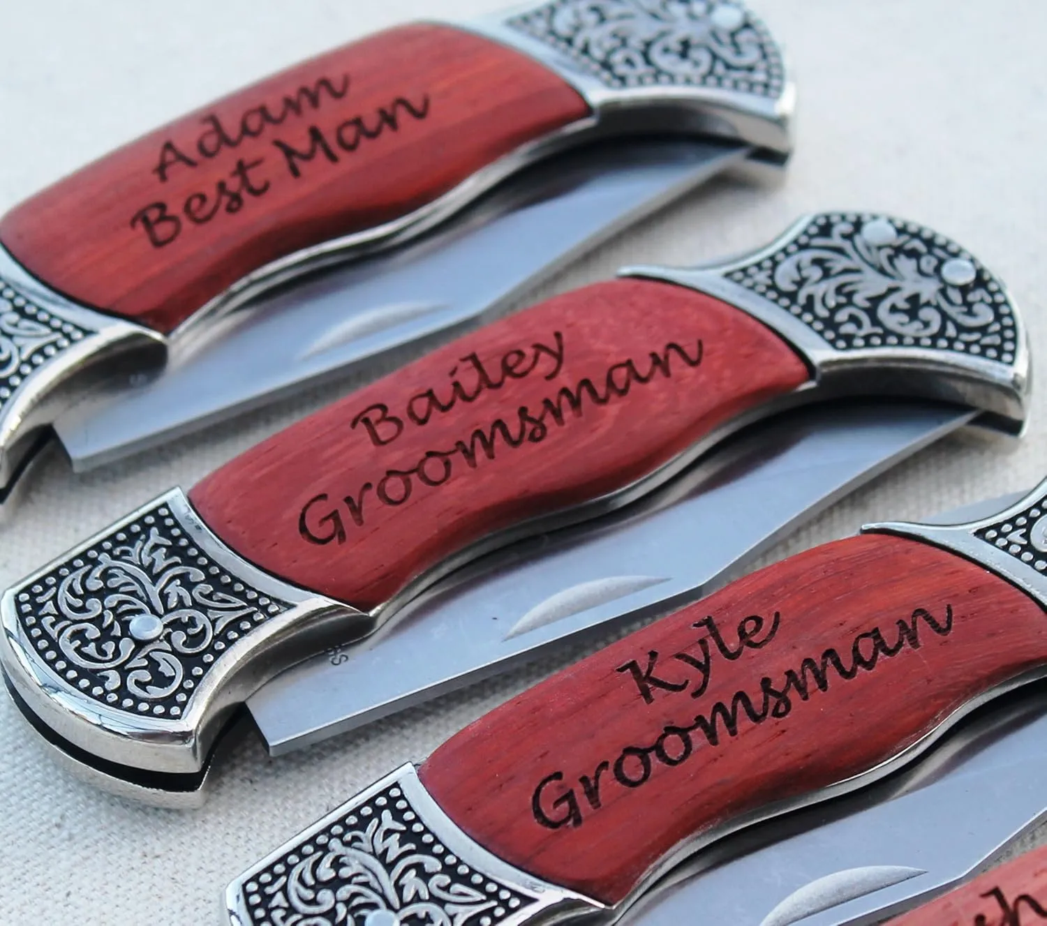 My Personal Memories, Customized Rosewood Handle Pocket Folding Knife with Engraving - Wedding Groomsmen - Personalized Monogrammed and Engraved (Custom Personalized 2 Lines)