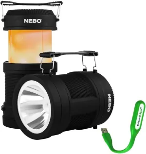 NEBO Big Poppy Rechargeable Lantern Flashlight 6908 Bundle: 300 Lumen Lantern, 120 Lumen spot Light, Flickering Flame Mode, Built-in Power Bank with EdisonBright USB Reading Light
