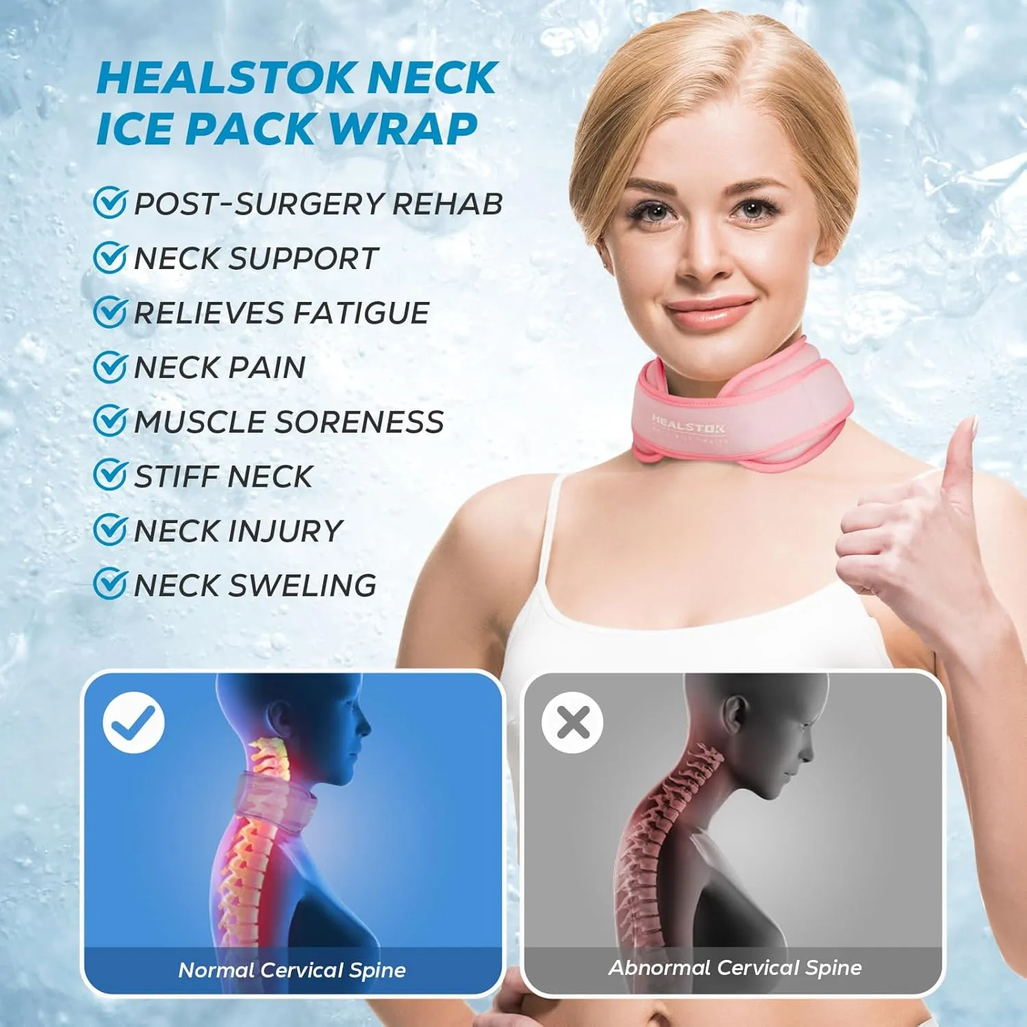 Neck Ice Pack Wrap,Cervical Ice Pack,Cold Compress Ice Packs for Neck Injuries Reusable Cold & Hot Therapy Adjustable Flexible Gel Migraine Ice Head Wrap for Neck Pressure (Pink)