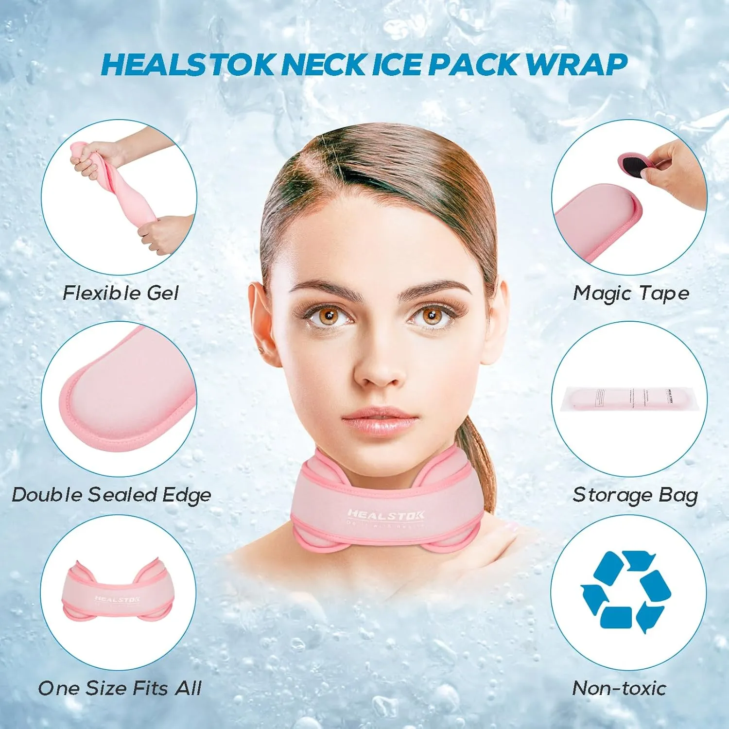Neck Ice Pack Wrap,Cervical Ice Pack,Cold Compress Ice Packs for Neck Injuries Reusable Cold & Hot Therapy Adjustable Flexible Gel Migraine Ice Head Wrap for Neck Pressure (Pink)