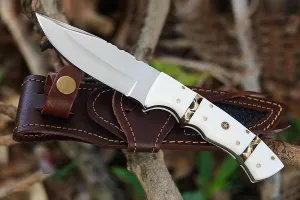 New Handmade 9 Inch Fixed Blade D2 Bushcraft Skinner for Hunting Outdoor survival Knife with Leather Sheath Mirror Poish