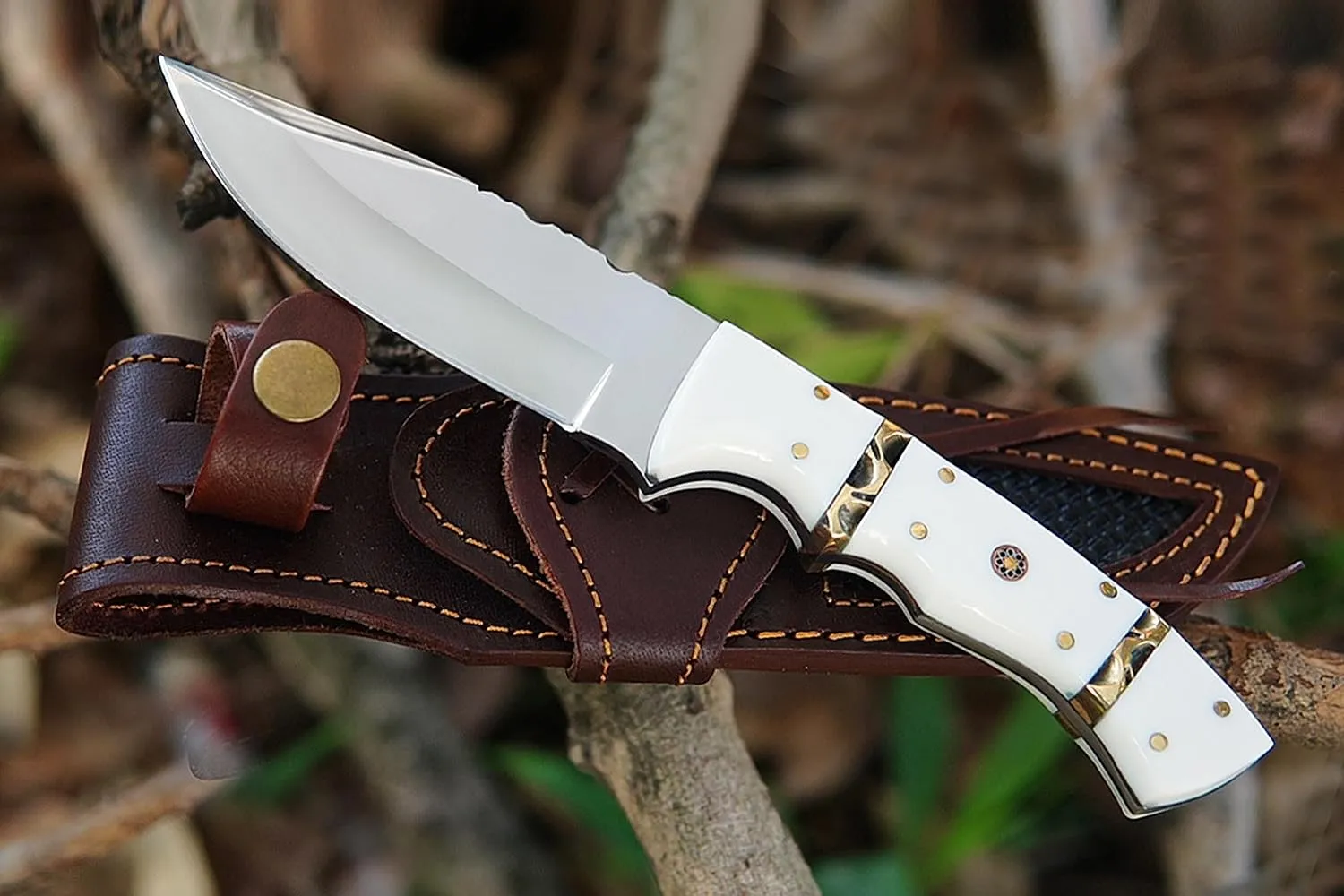 New Handmade 9 Inch Fixed Blade D2 Bushcraft Skinner for Hunting Outdoor survival Knife with Leather Sheath Mirror Poish