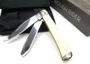 New ROUGH RIDER White Bone SCRIMSHAW SET 2 Blade Folding ProTactical'US - Limited Edition - Elite Knife with Sharp Blade TOOLS   Pouch! OSB1579