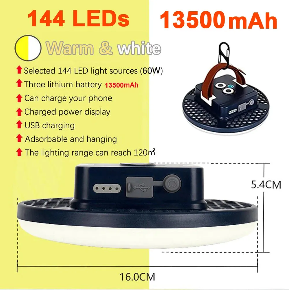 New USB Rechargeable Portable Flashlight 13500mAh Camping equipment Lights LED Lantern Table lamp Outdoor Hiking Night Hanging