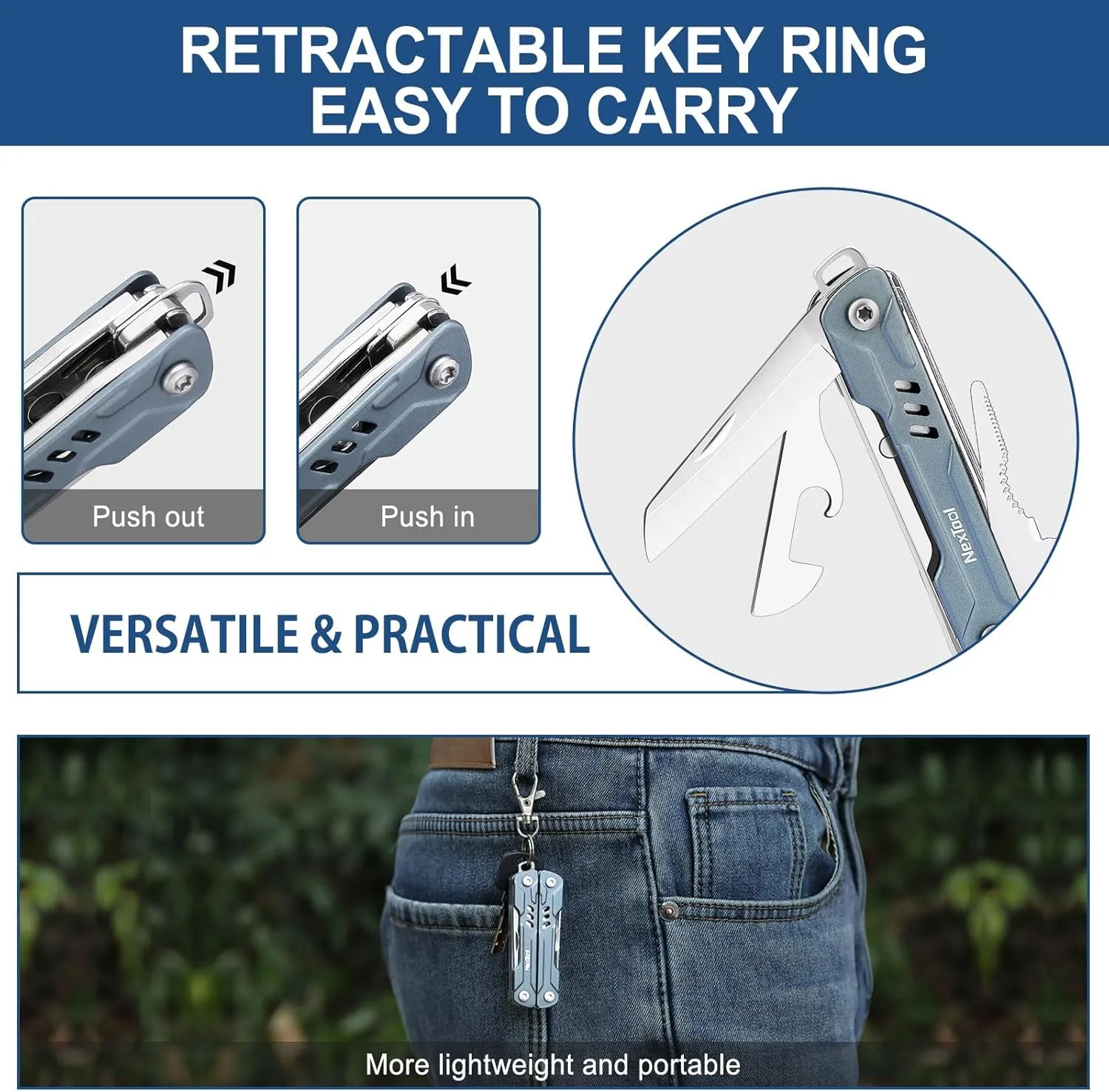 NexTool Mini Sailor S11 Keychain Multitool, 11-in-1 Compact EDC Pliers with Pocket Knife, Scissors & Screwdrivers, Lightweight Small Multitool for DIY, Travel, Camping, and Gift, Cool Gadget for Men