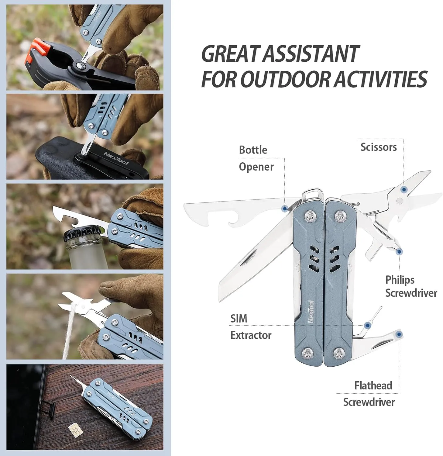 NexTool Mini Sailor S11 Keychain Multitool, 11-in-1 Compact EDC Pliers with Pocket Knife, Scissors & Screwdrivers, Lightweight Small Multitool for DIY, Travel, Camping, and Gift, Cool Gadget for Men