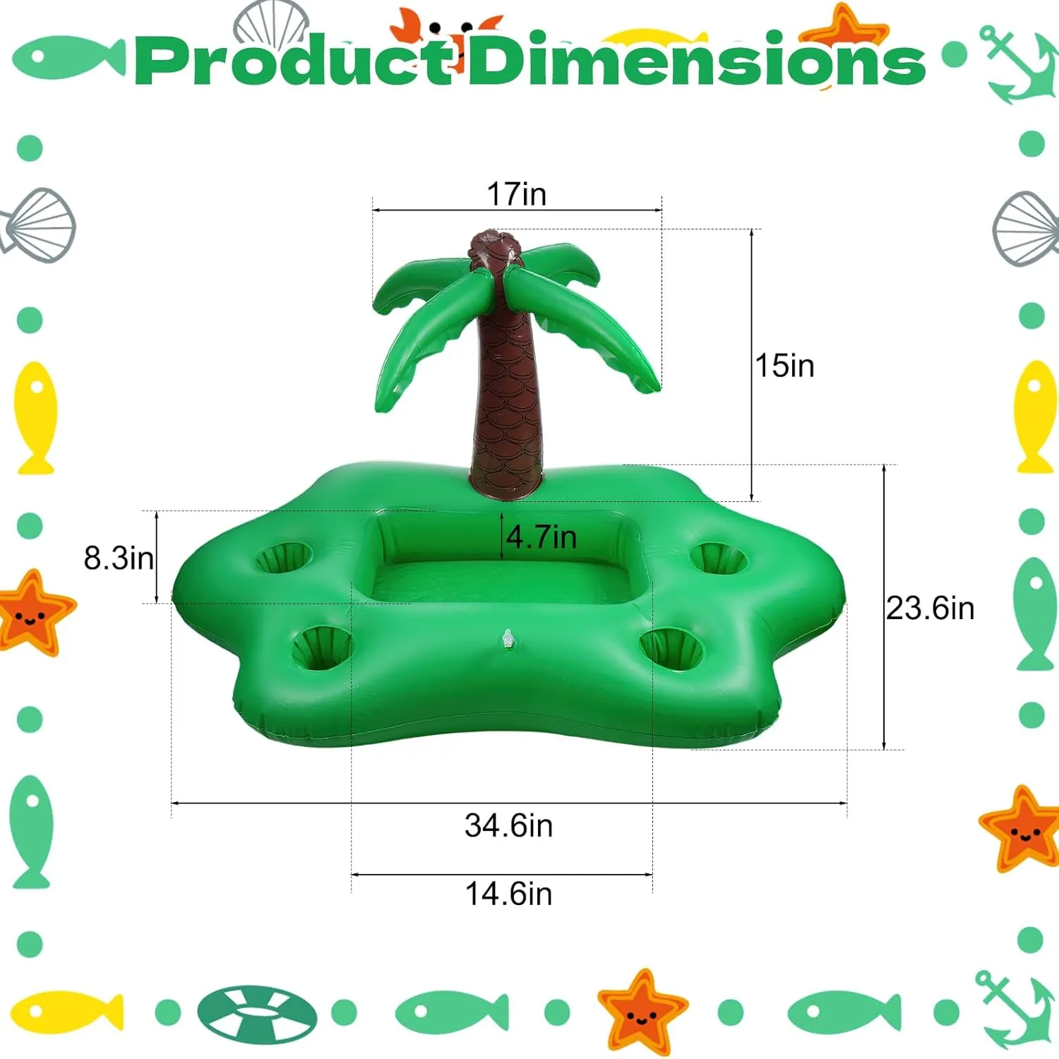 nflatable Floating Drink Holder for Pool, 4 Holes Floating Cabana Bar Pool Drink Floats Water Food Tray for Adults Beach Hot Tub Swimming Party Hold Fruit Beverage Snack with Air Pump