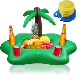 nflatable Floating Drink Holder for Pool, 4 Holes Floating Cabana Bar Pool Drink Floats Water Food Tray for Adults Beach Hot Tub Swimming Party Hold Fruit Beverage Snack with Air Pump