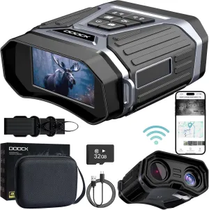 Night Vision Goggles - 4K Night Vision Binoculars with APP Control & GPS, Full HD Video & Photo Recording, Rechargeable Full Color Binoculars for Wildlife, Hunting, and Outdoor Adventures - Grey