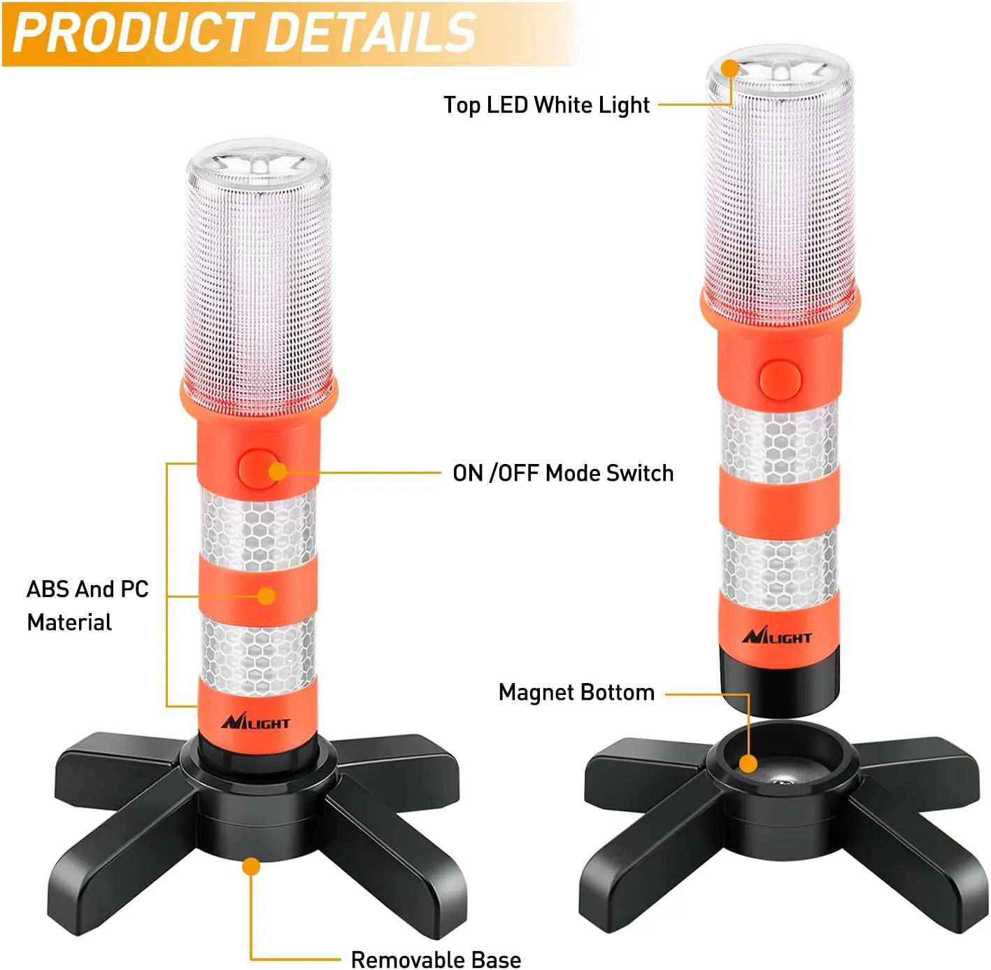 Nilight LED Roadside Emergency Car Kit,Magnetic Base, Detachable Stand, Solid Storage Case, Super bright Safety Strobe Light Road Warning Light-4 pack