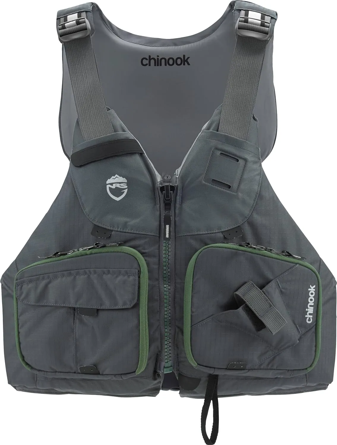 NRS Chinook Fishing Life Jacket for Fishing | Adult USCG Type III PFD | Mesh Back Front Zip Vest with Pockets for Rafting, Kayaking, Paddling