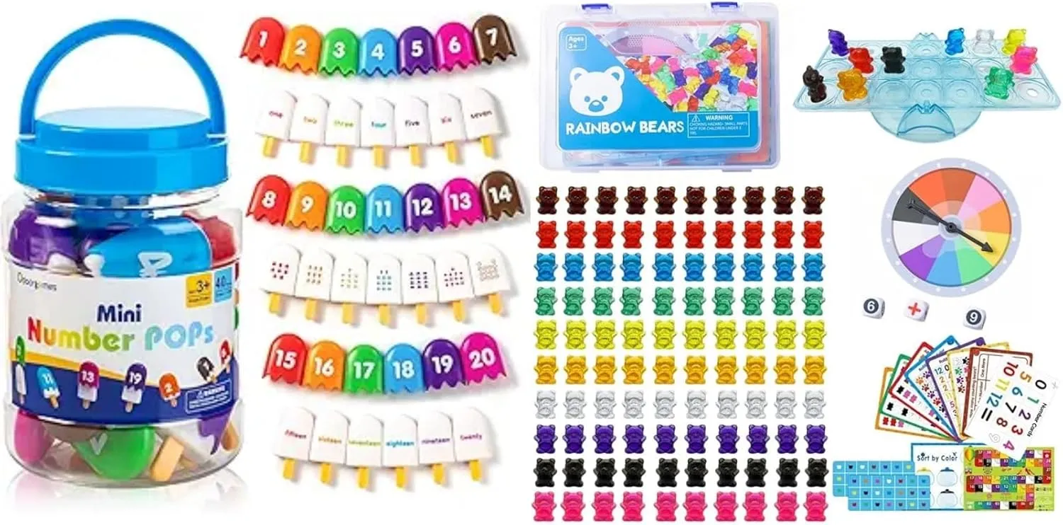 Numbers 1-20 Popsicles – 100 Pcs Translucent Bear Counters – Fun Number Toys for Kids Ages 3-5, Learning Numbers & Words for Toddlers, Preschool Number Recognition Games