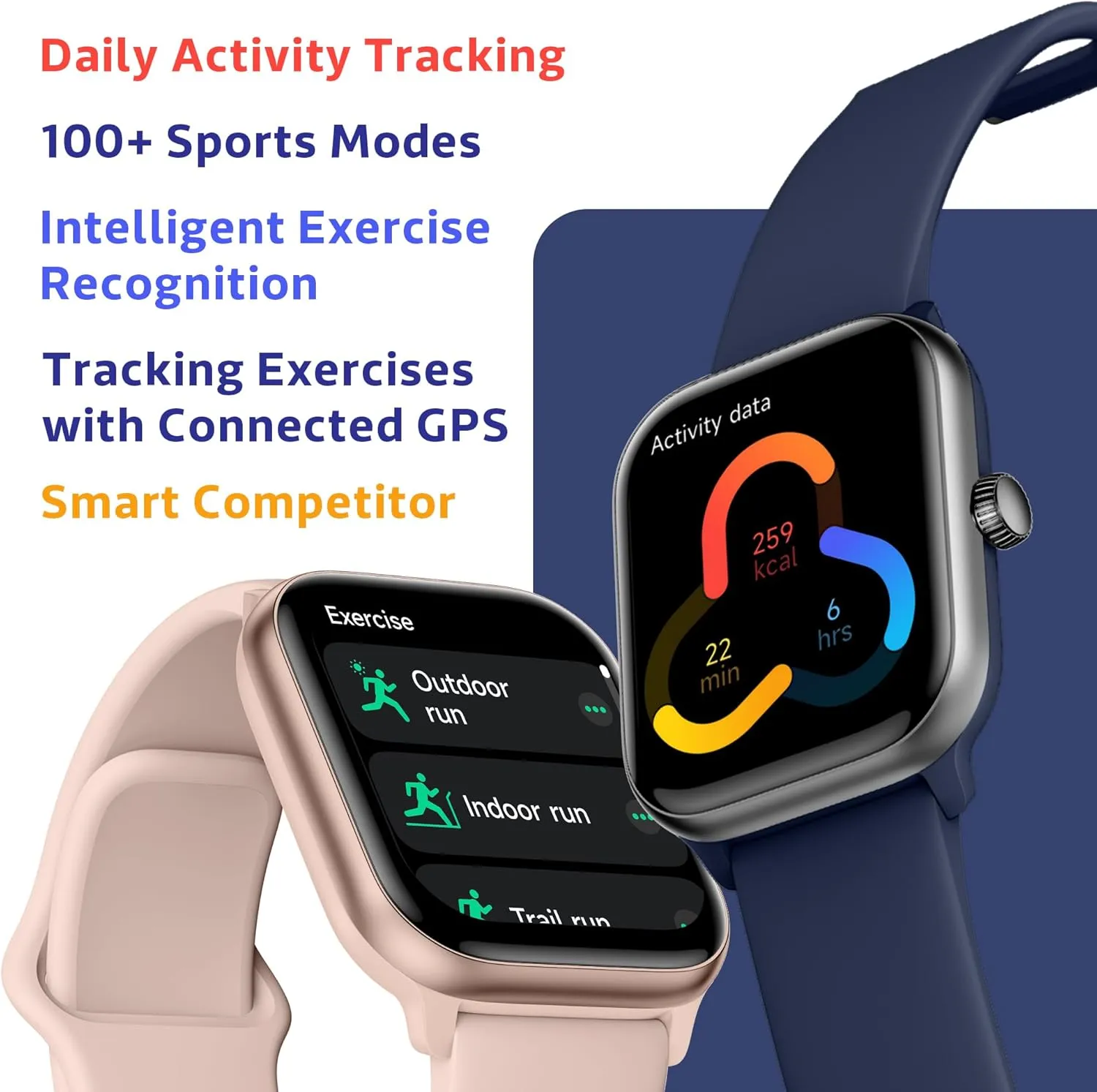 OCTANDRA Pulse 2 VeryFit Smart Watches for Men Women, Alexa Built-in 1.85" AMOLED Screen IP68 Fitness Tracker Watch, Body Energy/Heart Rate/Oxygen Saturation/Stress/Step/Sleep Monitor (GTX10) (Pink)