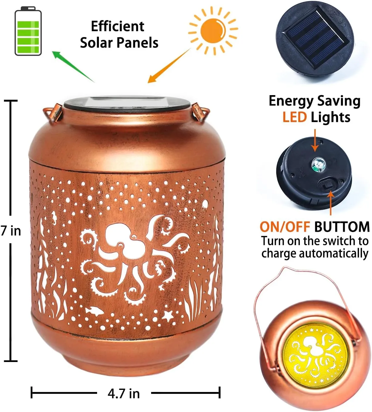 Octopus Solar Lanterns Outdoor Waterproof,Hanging Solar Lights Octopus Gifts for Women Men Metal LED Decorative Light for Yard,Patio,Lawn,Tabletop,Pathway,Landscape,Garden Decor
