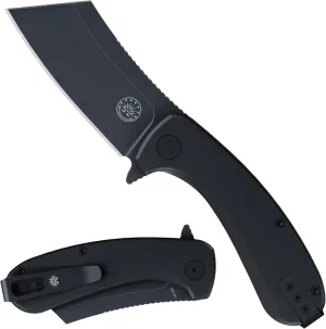 Off-Grid Knives - CLEAVER V3 Folding EDC Knife with Sandvik 14C28N Steel, G10 Scales, Ceramic Bearings, Deep Clip for Left and Right Hand Carry, Drop-Shut Action, Stout Everyday Carry (Blackout)
