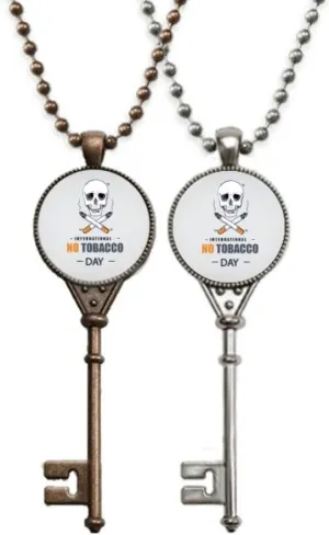 OFFbb-USA Logo Skull No Tobacco Day Key Necklace Pendant Jewelry Couple Decoration