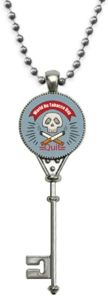 OFFbb-USA Logo Skull No Tobacco Day Pendant Vintage Necklace Silver Key Jewelry